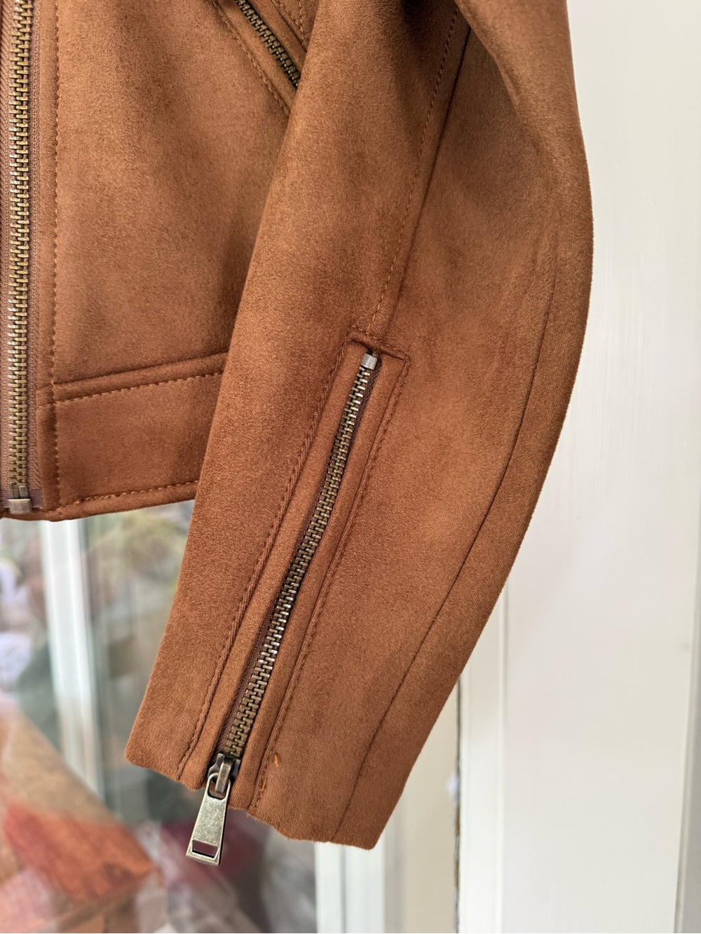 LOFT NWT Camel Brown Faux Suede Motorcycle Jacket. XS, but runs big. Smoke Free! - Picture 7 of 7
